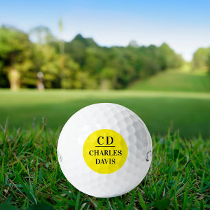 Yellow black monogram initials minimalist name golf balls