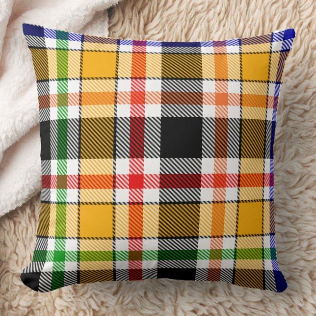 Yellow Black Multicolour Flannel Plaid Tartan Throw Pillow (Creator Uploaded)