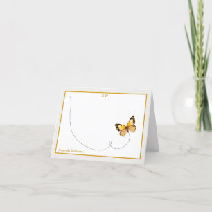 Yellow Black Orange Dot Butterfly Monogram Folded Thank You Card