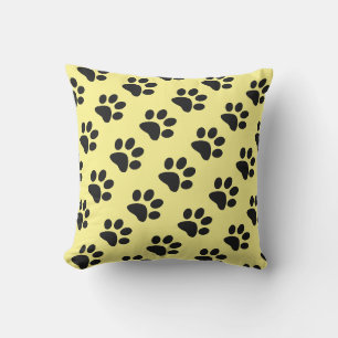 Yellow Black Paw Prints Patterns Cute Gifts Decor Outdoor Pillow