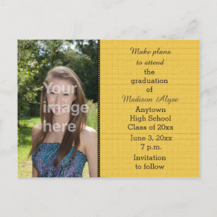 Yellow Black Photo Graduation Save the Date Card