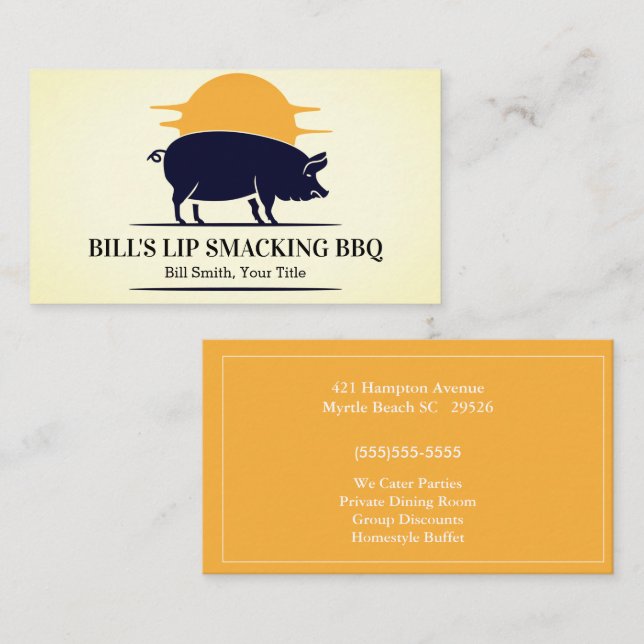 Yellow Black Pig Barbecue Pork Business Card (Front/Back)