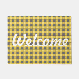 Yellow Black Plaid Check Welcome Mat