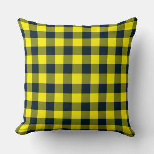 Yellow Black Plaid Chequered Pattern Throw Pillow