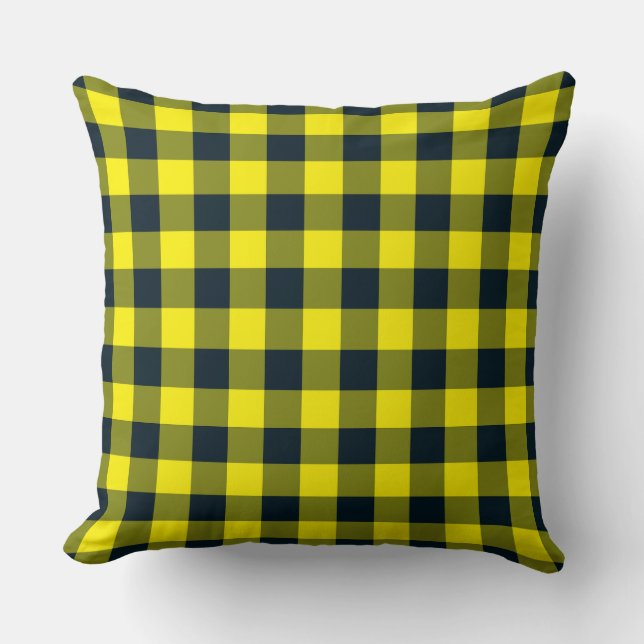 Yellow Black Plaid Chequered Pattern Throw Pillow (Front)