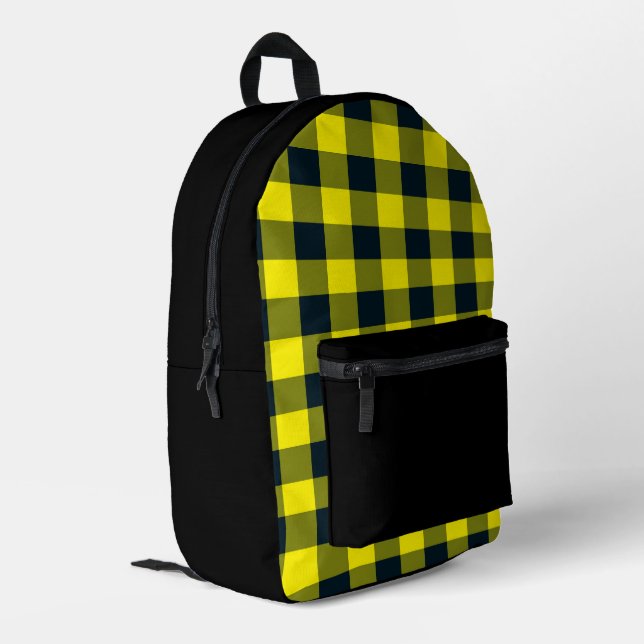 Yellow Black Plaid Pattern Printed Backpack (Back Corner Left)