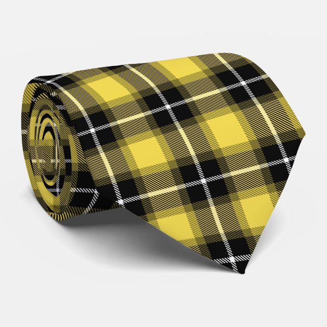 Yellow Black Plaid Tartan Pattern Tie (Rolled)