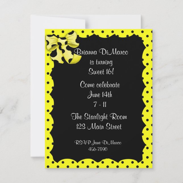 Yellow Black Polka Dot Invitation (Front)