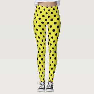 Yellow Black Polka Dot Pattern Leggings