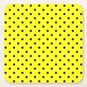 Yellow black polka dot square paper coaster