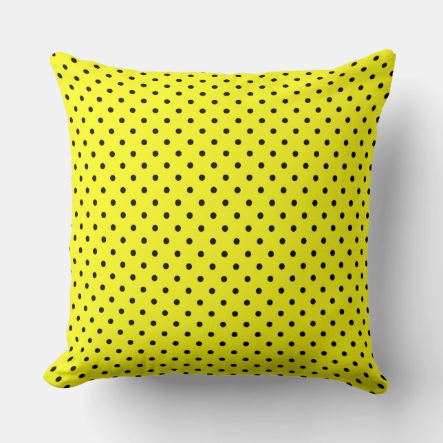 Yellow black polka dot throw pillow (Front)