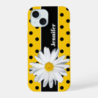 Yellow, Black Polka Dots, Daisy Flower iPhone Case