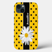 Yellow, Black Polka Dots, Daisy Flower iPhone Case
