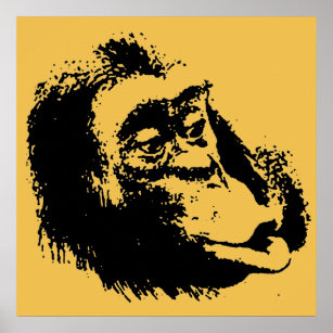 Yellow Black Pop Art Funny Chimpanzee Poster