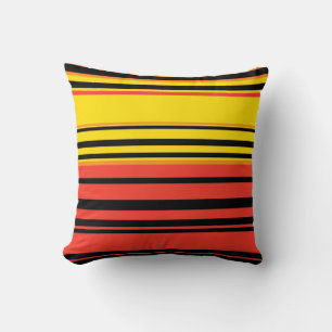 Yellow Black Red Stripes Pattern Throw Pillow