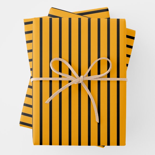 Yellow Black Retro Stripe Pattern Wrapping Paper Sheet (In situ)