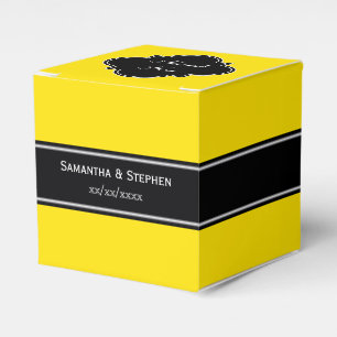 Yellow, Black Ribbon Name Monogram Favor Box