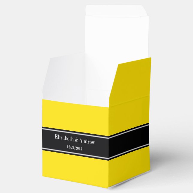 Yellow, Black Ribbon Name Monogram Favor Box (Opened)