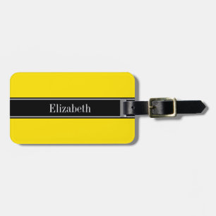 Yellow, Black Ribbon Name Monogram Luggage Tag