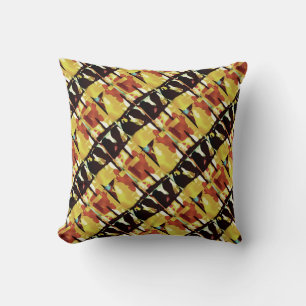 Yellow Black Rust Slanted Small Tiles Abstract Art Throw Pillow