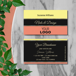 Yellow Black Salmon Stripes with Logo Professional Business Card