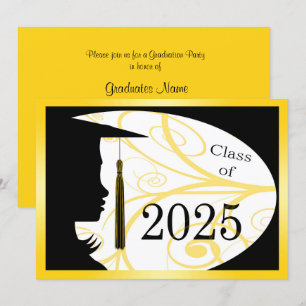 Yellow & Black Silhouette 2025 Graduation Party Invitation