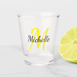 Yellow & Black Simple Monogram Classic Trendy Shot Glass