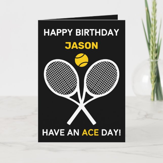 Yellow-black, simple tennis customizable card (Front)