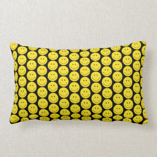 Yellow Black Smile Grinning Face Pattern Lumbar Pillow