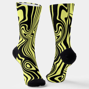 Yellow Black Socks Wavy Striped - Choose Colour