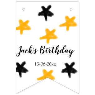 yellow black stars add birthday date name bunting flags