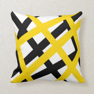 Yellow Black Stripe Geometric Throw Pillow