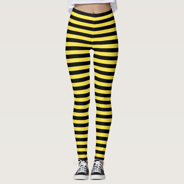 Yellow Black Stripes Bumble Bee Halloween Party Leggings (Front)