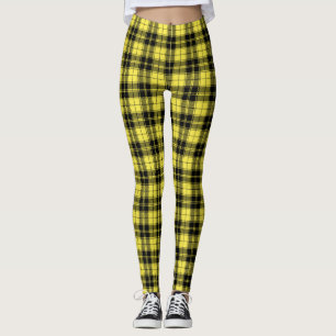 Yellow Black Tartan Plaid Pattern Leggings