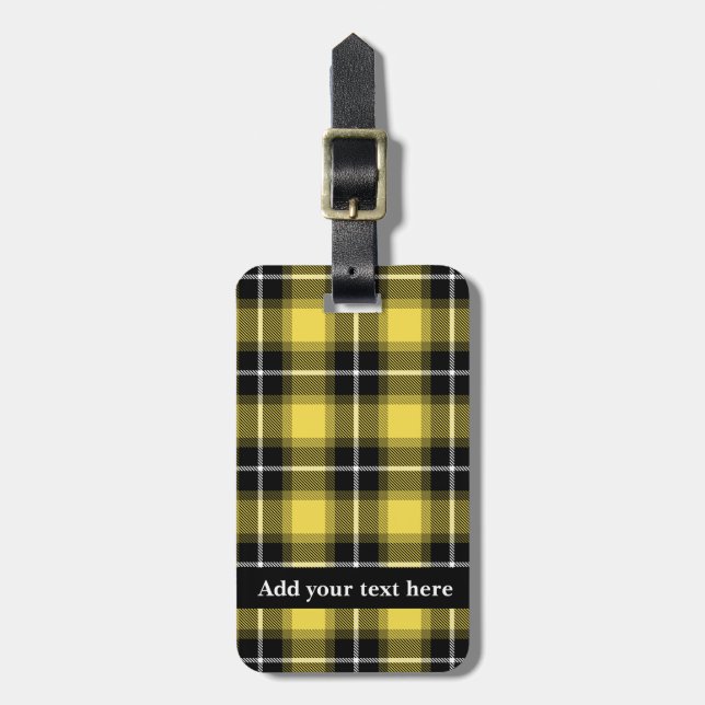 Yellow Black Tartan Plaid Personalized Luggage Tag (Front Vertical)