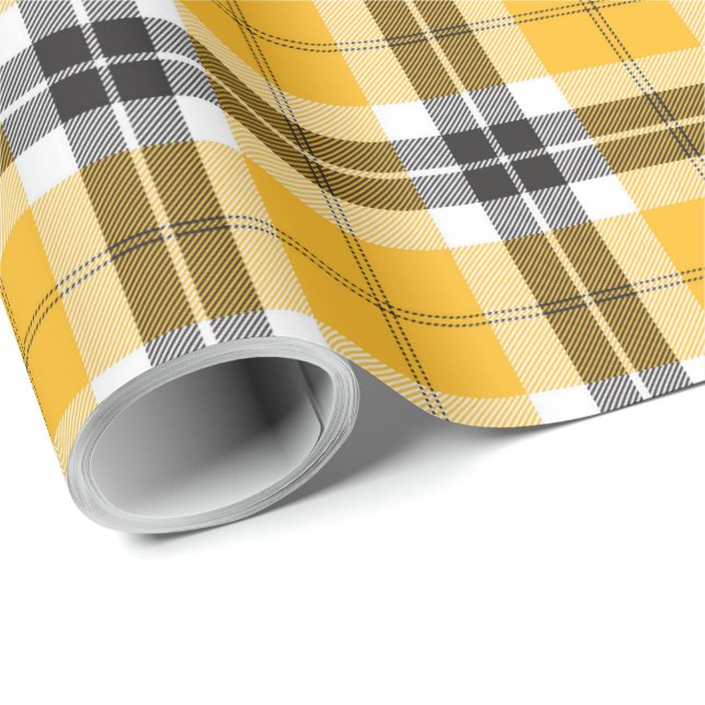 Yellow Black Tartan Plaid Scottish Pattern Wrapping Paper (Roll Corner)