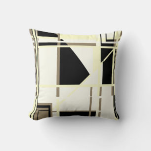 Yellow Black Taupe on White Abstract Labyrinth Throw Pillow
