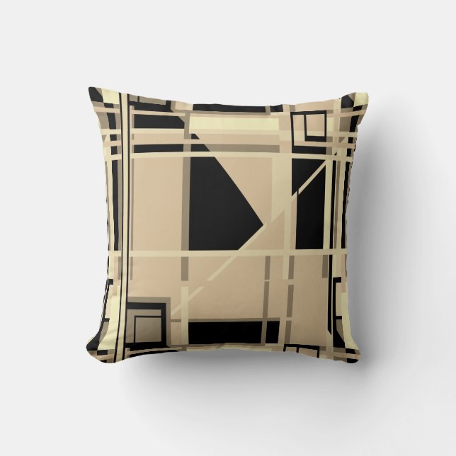 Yellow Black Taupe Rich Tan Abstract Labyrinth Throw Pillow (Front)