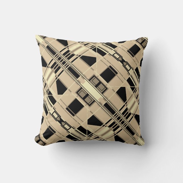 Yellow Black Taupe Rich Tan Diagonal Small Shapes Throw Pillow (Front)