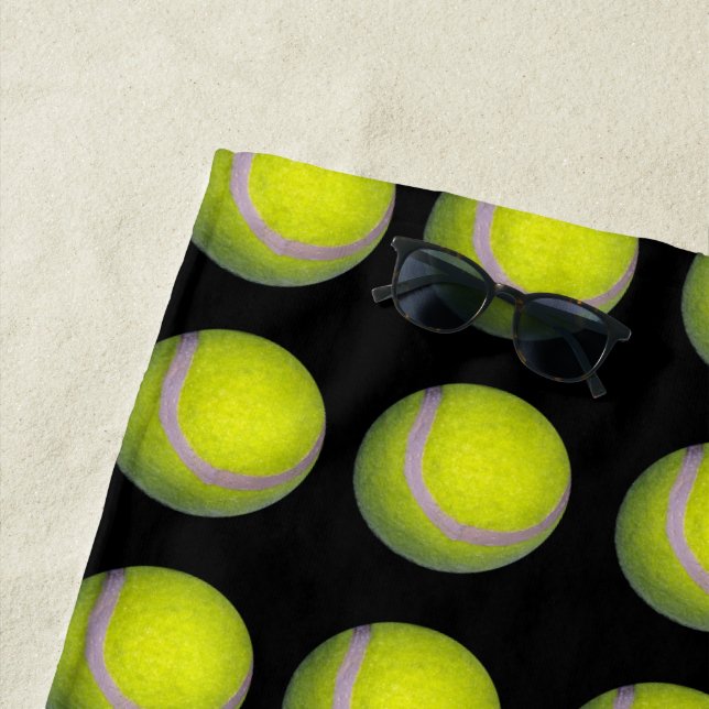 Yellow Black Tennis Ball Pattern, Beach Towel (In Situ)