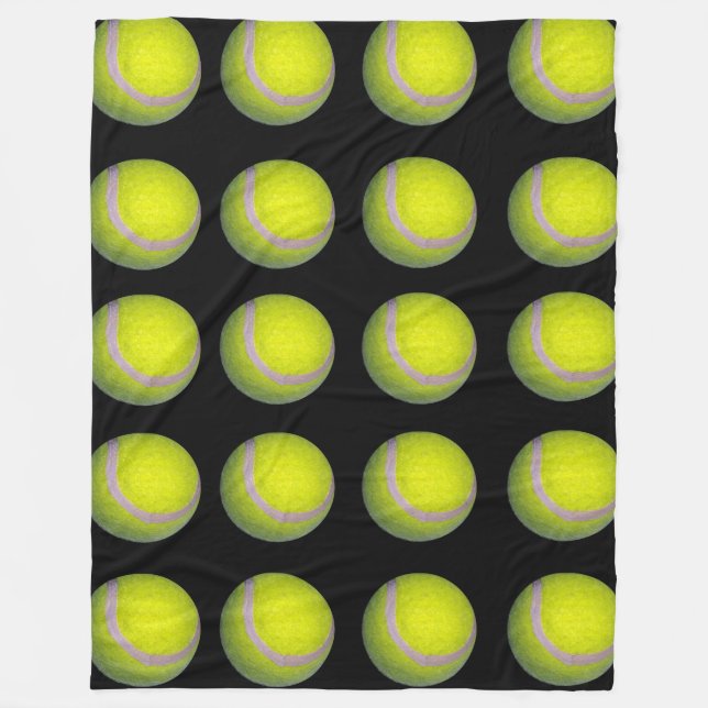 Yellow Black Tennis Ball Pattern, Fleece Blanket (Front)