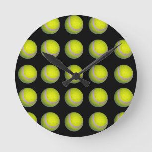 Yellow Black Tennis Ball Pattern, Round Clock