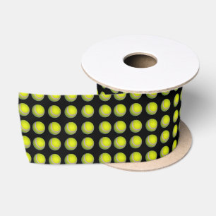 Yellow Black Tennis Ball Pattern, Satin Ribbon