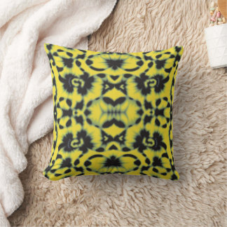 Yellow Black Tie Dye Throw Pillow