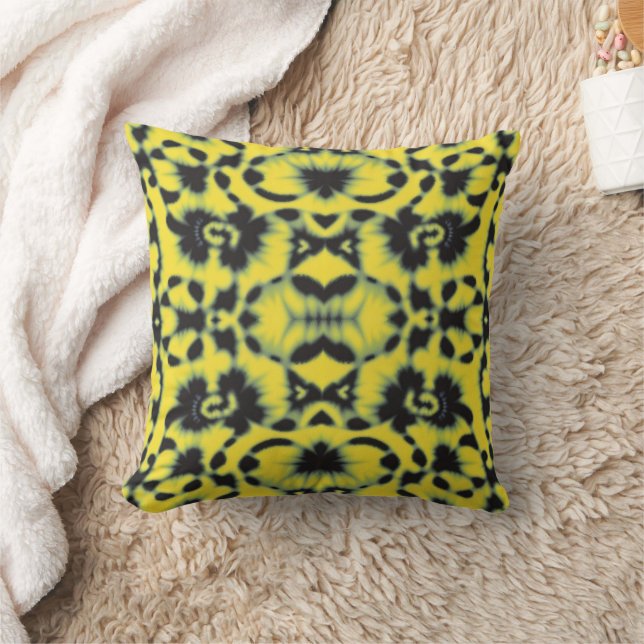 Yellow Black Tie Dye Throw Pillow (Blanket)
