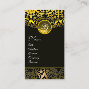YELLOW BLACK TOPAZ  DAMASK MONOGRAM , gold Business Card