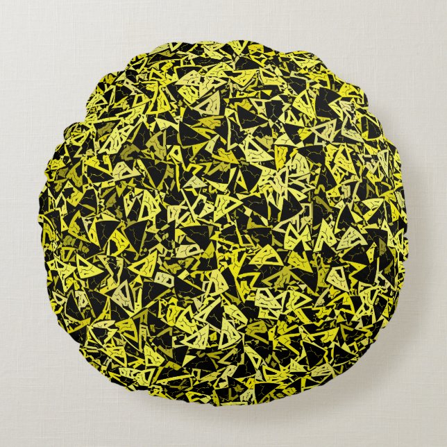 Yellow Black Triangle Seamless Pattern Round Pillow (Front)