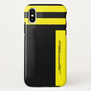 Yellow & Black Two Way Stripe Custom Name Tough Case-Mate iPhone Case
