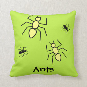 Yellow & Black Vector Ants -Grass Green Background Throw Pillow