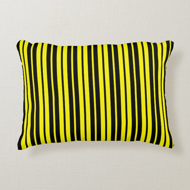 Yellow Black Vertical Stripes Pattern Accent Pillow (Front)